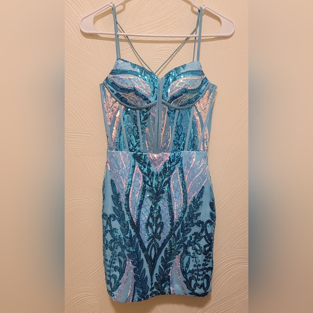 Prom, Homecoming, Blue and Siver Dress